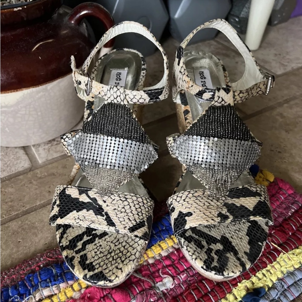 7 Not Rated Wedge Sandal Python Snake Print Beade… - image 1